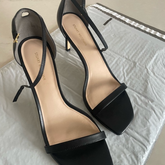 Stuart Weitzman Black Strappy Heels 8.5 3in med heel summer sandal worn twice - Picture 2 of 5